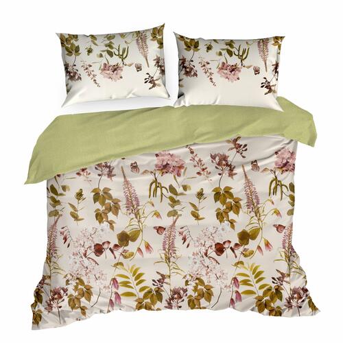 Obliečky na posteľ so vzorom kvetov zo saténovej bavlny - Spring 3, prikrývka 160 x 200 cm + 2x vankúš 70 x 80 cm